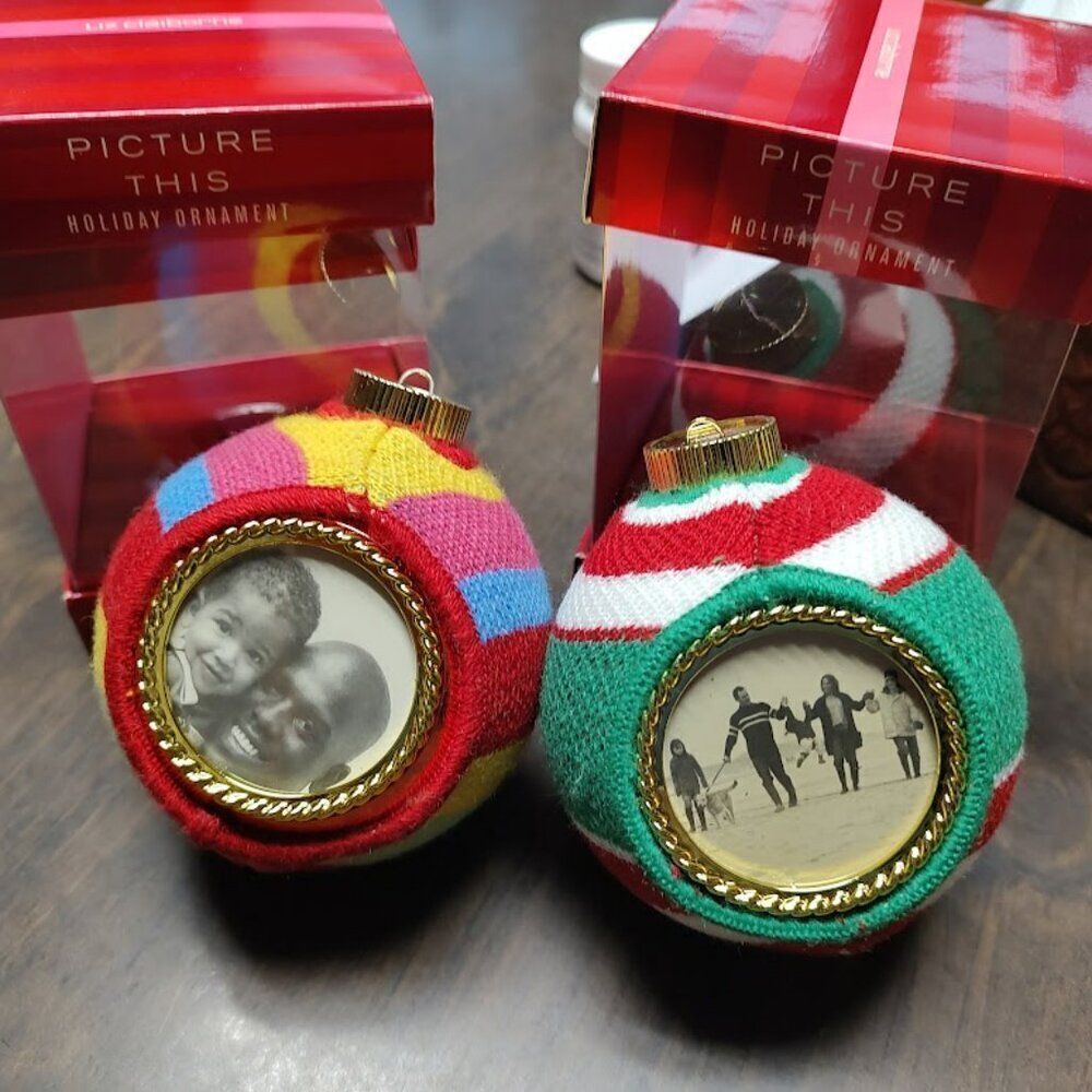 New Liz Claiborne Picture This Knit Joy Love Christmas Ornaments